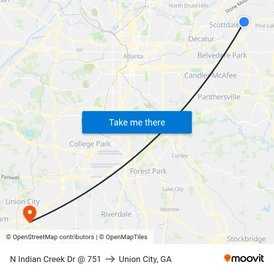 N Indian Creek Dr @ 751 to Union City, GA map