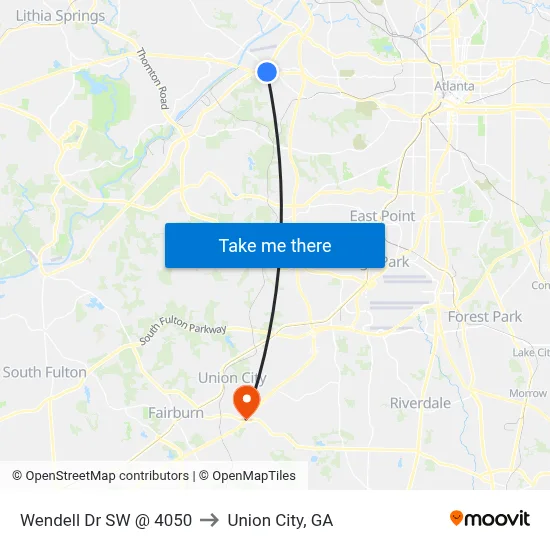 Wendell Dr SW @ 4050 to Union City, GA map