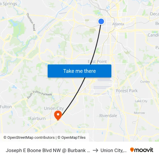 Joseph E Boone Blvd NW @ Burbank Dr NW to Union City, GA map