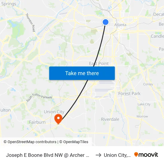 Joseph E Boone Blvd NW @ Archer Way NW to Union City, GA map