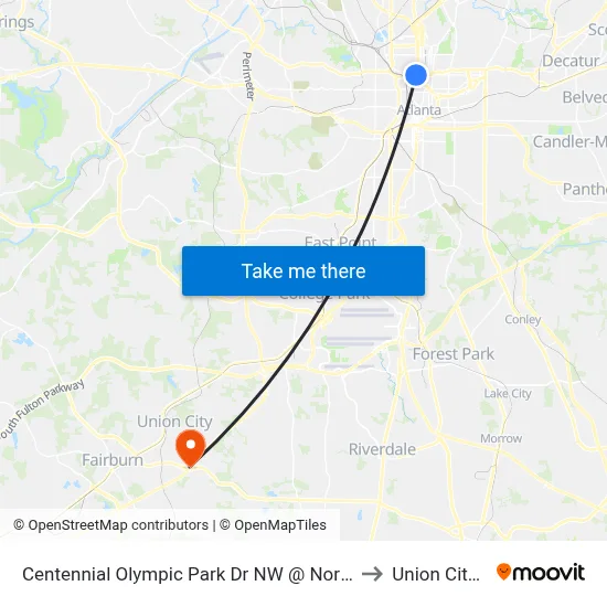 Centennial Olympic Park Dr NW @ North Ave NW to Union City, GA map