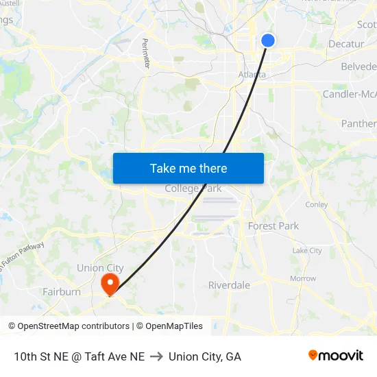 10th St NE @ Taft Ave NE to Union City, GA map