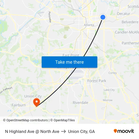 N Highland Ave @ North Ave to Union City, GA map