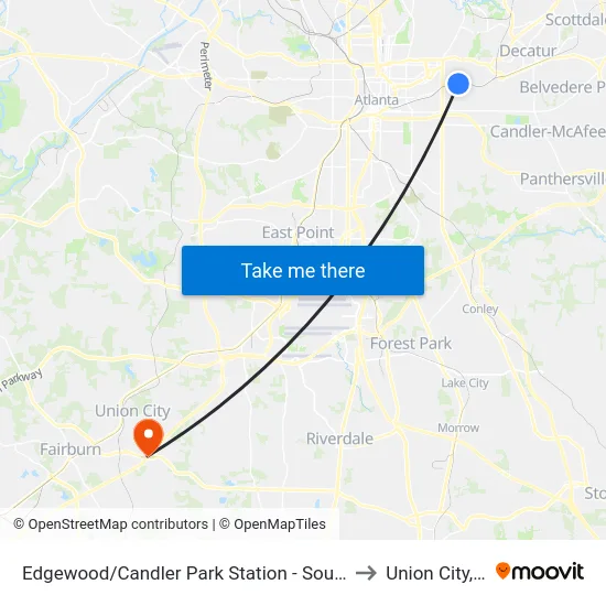 Edgewood/Candler Park Station - South Loop to Union City, GA map