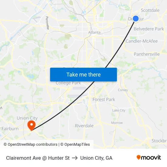 Clairemont Ave @ Hunter St to Union City, GA map