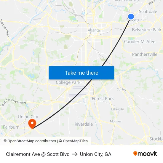 Clairemont Ave @ Scott Blvd to Union City, GA map