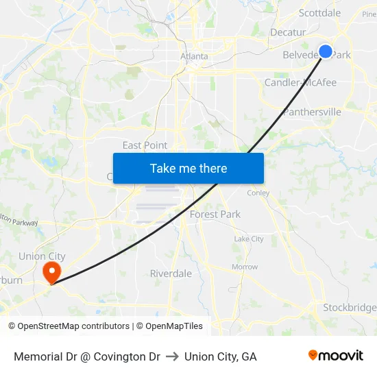 Memorial Dr @ Covington Dr to Union City, GA map