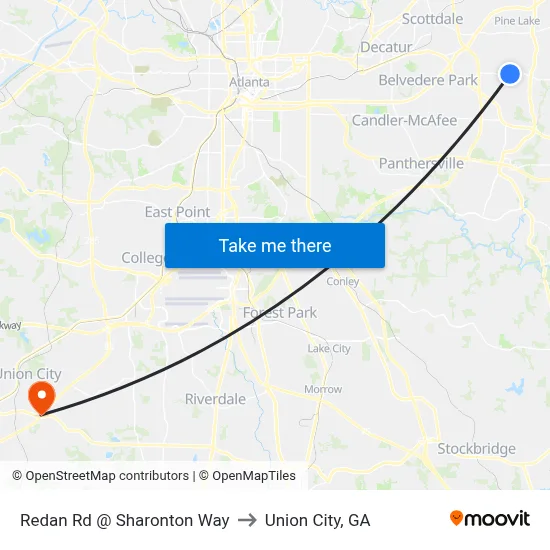 Redan Rd @ Sharonton Way to Union City, GA map