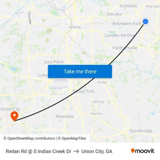 Redan Rd @ S Indian Creek Dr to Union City, GA map