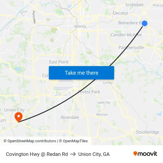 Covington Hwy @ Redan Rd to Union City, GA map