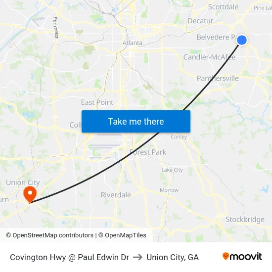 Covington Hwy @ Paul Edwin Dr to Union City, GA map