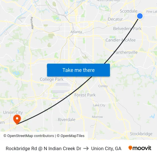 Rockbridge Rd @ N Indian Creek Dr to Union City, GA map