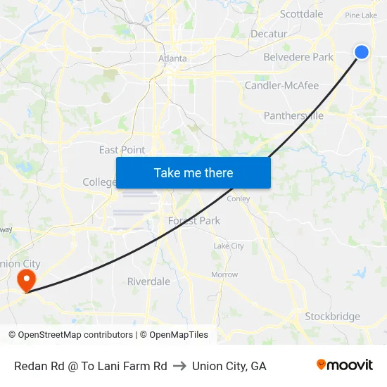 Redan Rd @ To Lani Farm Rd to Union City, GA map