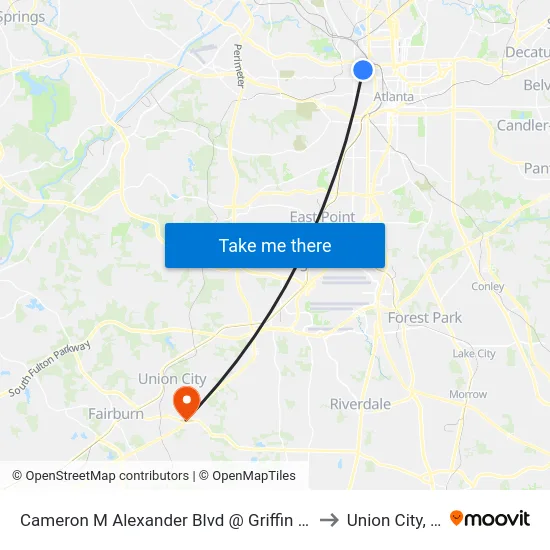 Cameron M Alexander Blvd @ Griffin St NW to Union City, GA map