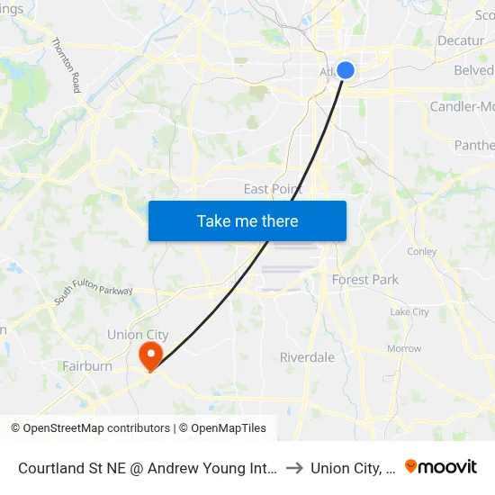 Courtland St NE @ Andrew Young Intl Blvd to Union City, GA map