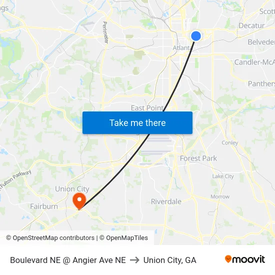 Boulevard NE @ Angier Ave NE to Union City, GA map