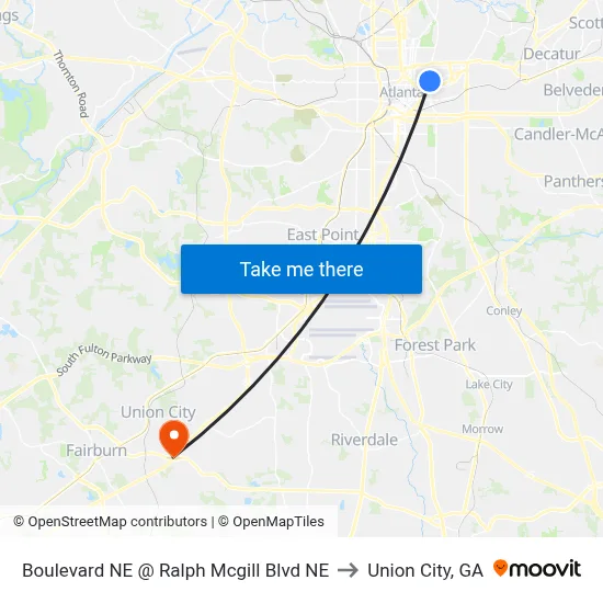 Boulevard NE @ Ralph Mcgill Blvd NE to Union City, GA map