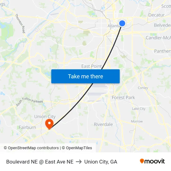 Boulevard NE @ East Ave NE to Union City, GA map