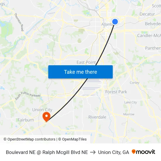 Boulevard NE @ Ralph Mcgill Blvd NE to Union City, GA map