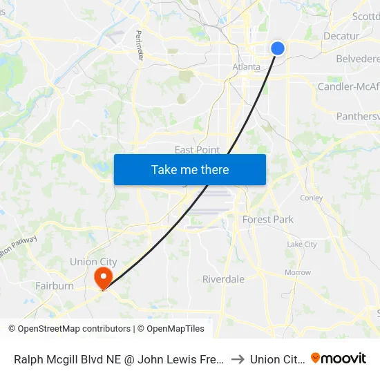Ralph Mcgill Blvd NE @ John Lewis Freedom Pkwy NE to Union City, GA map