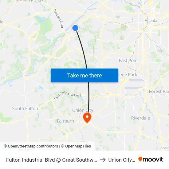 Fulton Industrial Blvd @ Great Southwest Pkwy to Union City, GA map