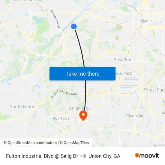 Fulton Industrial Blvd @ Selig Dr to Union City, GA map