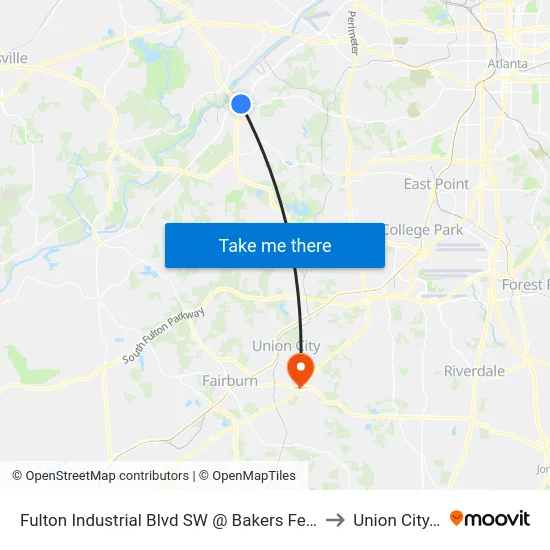 Fulton Industrial Blvd SW @ Bakers Ferry Rd (S) to Union City, GA map