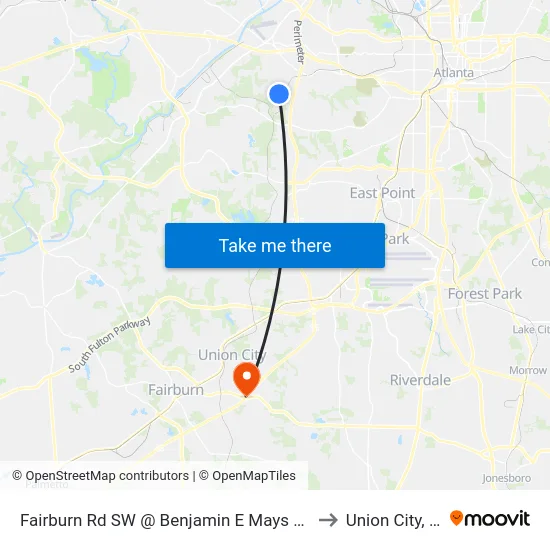 Fairburn Rd SW @ Benjamin E Mays Dr SW to Union City, GA map