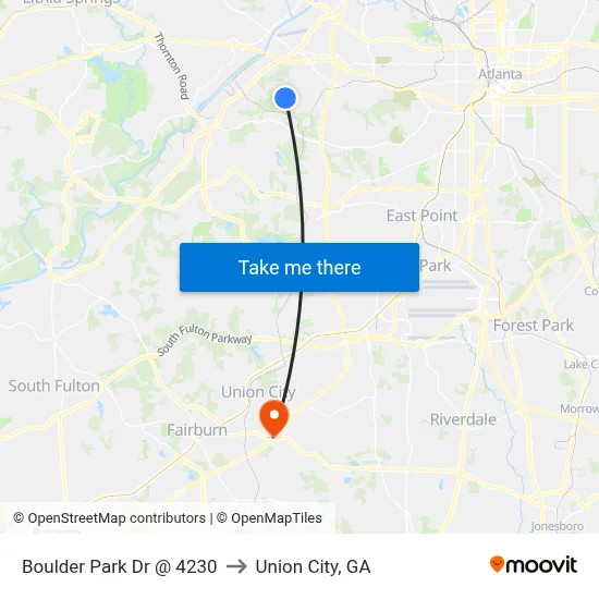 Boulder Park Dr @ 4230 to Union City, GA map