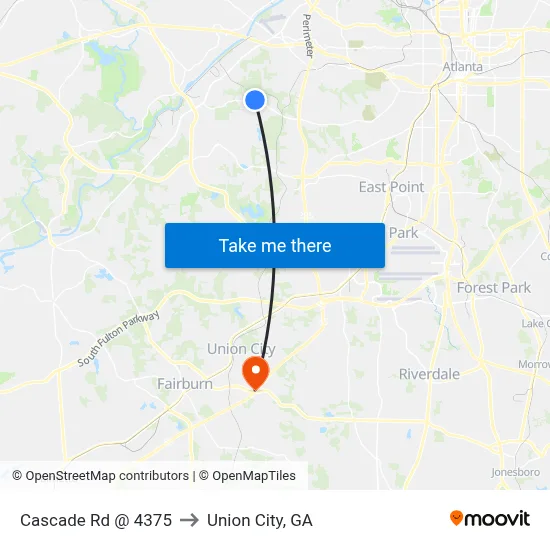 Cascade Rd @ 4375 to Union City, GA map