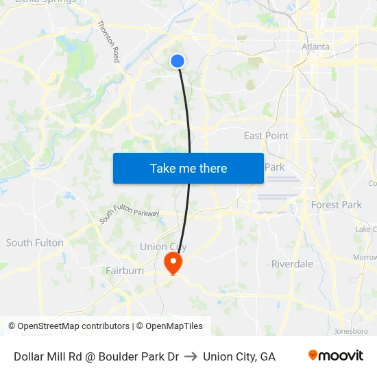 Dollar Mill Rd @ Boulder Park Dr to Union City, GA map