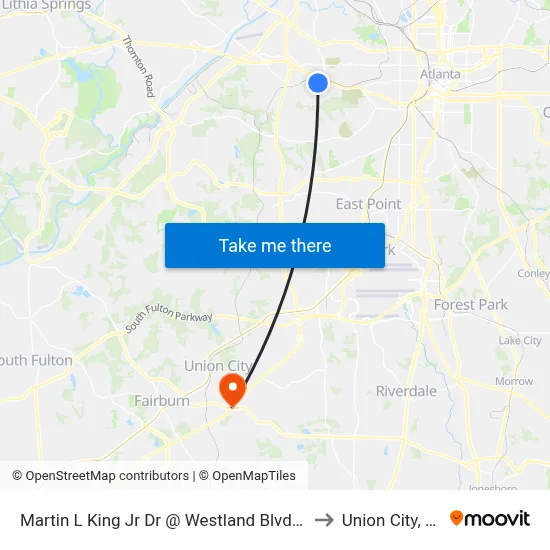 Martin L King Jr Dr @ Westland Blvd NW to Union City, GA map