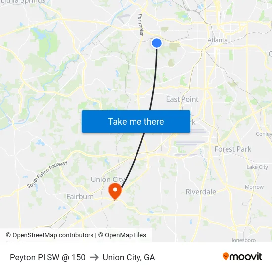 Peyton Pl SW @ 150 to Union City, GA map