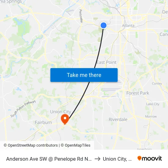 Anderson Ave SW @ Penelope Rd NW to Union City, GA map
