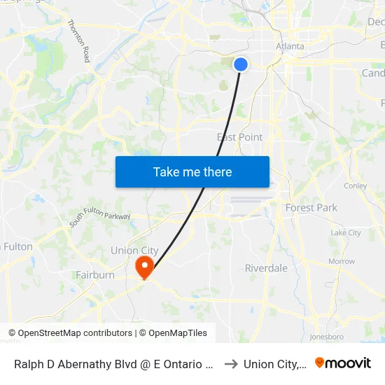 Ralph D Abernathy Blvd @ E Ontario Ave SW to Union City, GA map