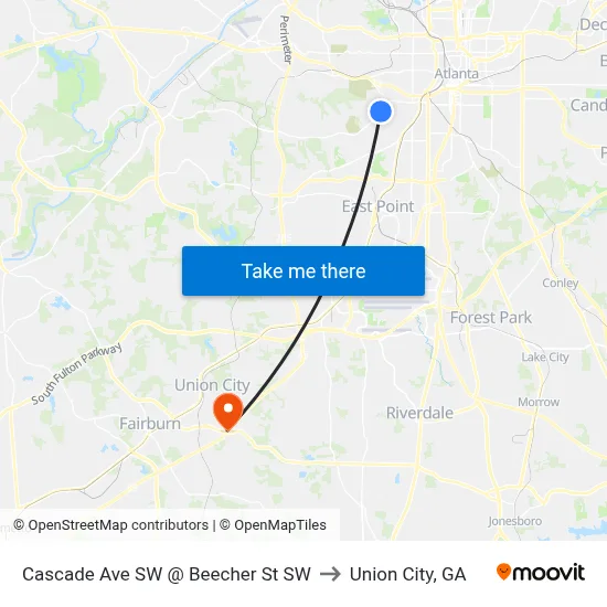 Cascade Ave SW @ Beecher St SW to Union City, GA map