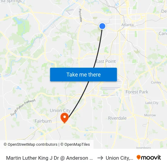 Martin Luther King J Dr @ Anderson Ave SW to Union City, GA map