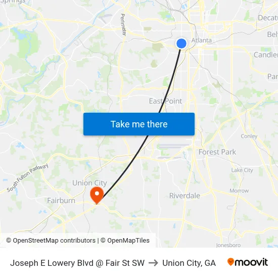 Joseph E Lowery Blvd @ Fair St SW to Union City, GA map