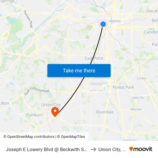 Joseph E Lowery Blvd @ Beckwith St SW to Union City, GA map