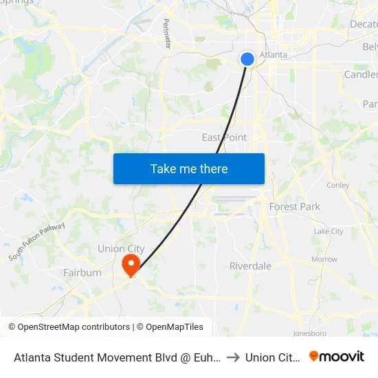 Atlanta Student Movement Blvd @ Euharlee St SW to Union City, GA map