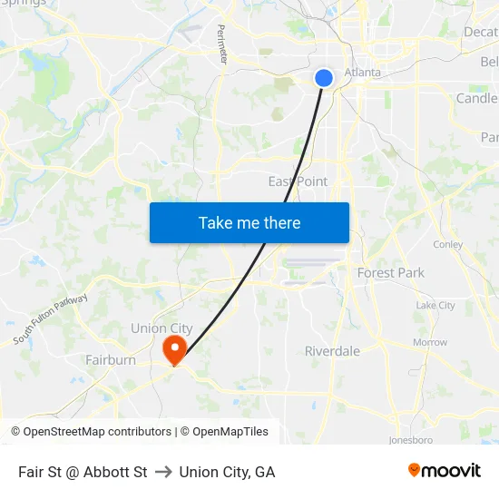 Fair St @ Abbott St to Union City, GA map