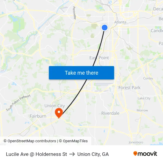 Lucile Ave @ Holderness St to Union City, GA map