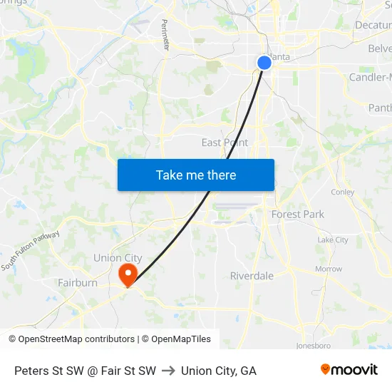 Peters St SW @ Fair St SW to Union City, GA map