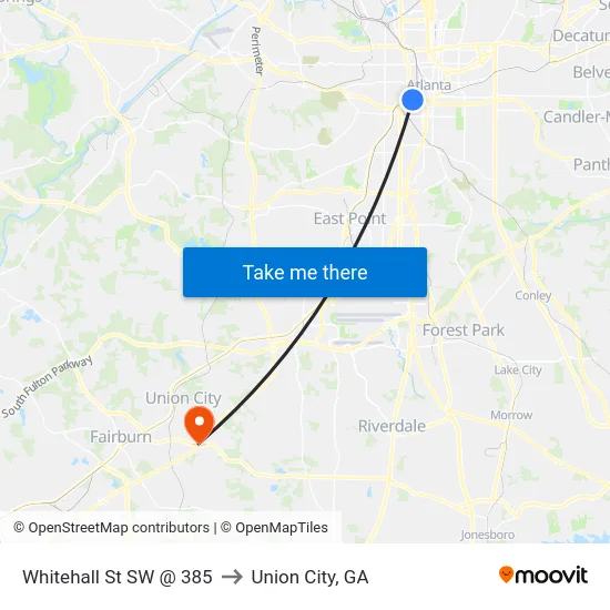 Whitehall St SW @ 385 to Union City, GA map