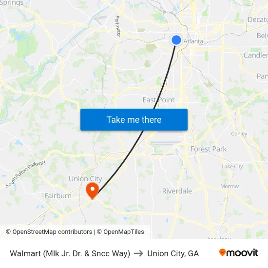 Walmart (Mlk Jr. Dr. & Sncc Way) to Union City, GA map