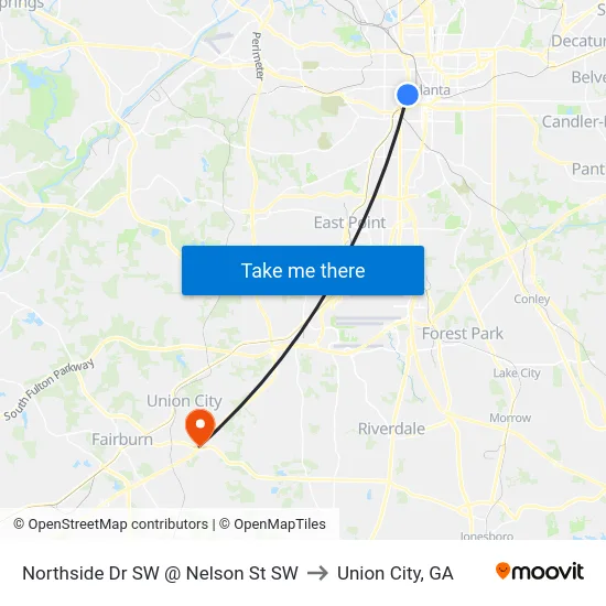 Northside Dr SW @ Nelson St SW to Union City, GA map