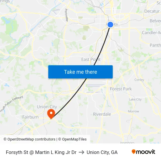 Forsyth St @ Martin L King Jr Dr to Union City, GA map