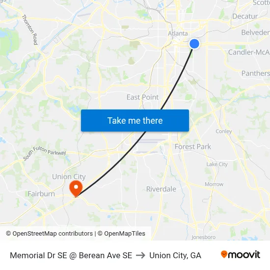 Memorial Dr SE @ Berean Ave SE to Union City, GA map