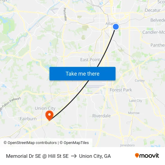 Memorial Dr SE @ Hill St SE to Union City, GA map
