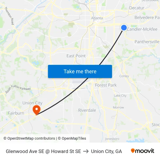 Glenwood Ave SE @ Howard St SE to Union City, GA map
